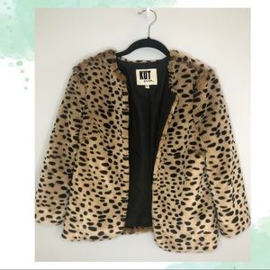 Leopard Print Faux Fur Cropped Jacket, Size Small